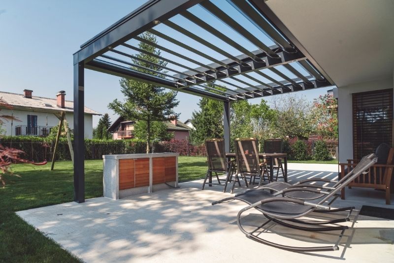 house extension pergola using Fibreglass cover and Aluminium material