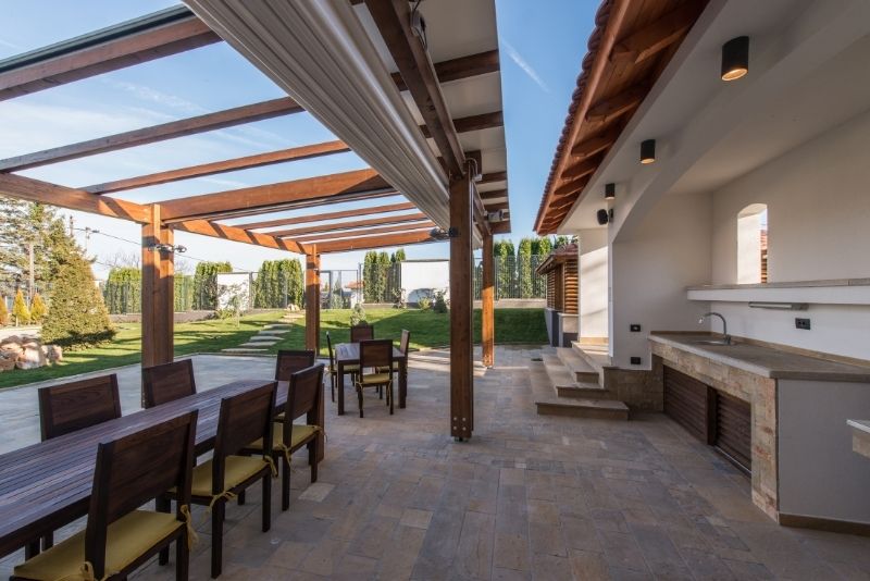 pergola installations atthe backyard of the house