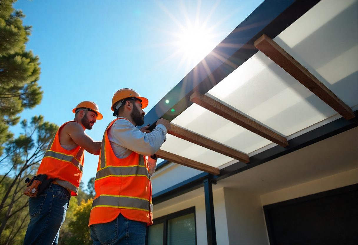 Professional contractors installing polycarbonate panels