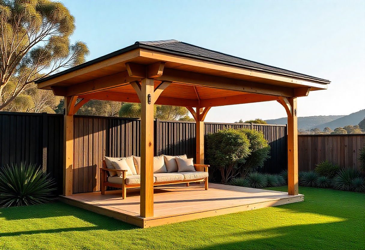 custom timber gazebo in a modern Canberra backyard