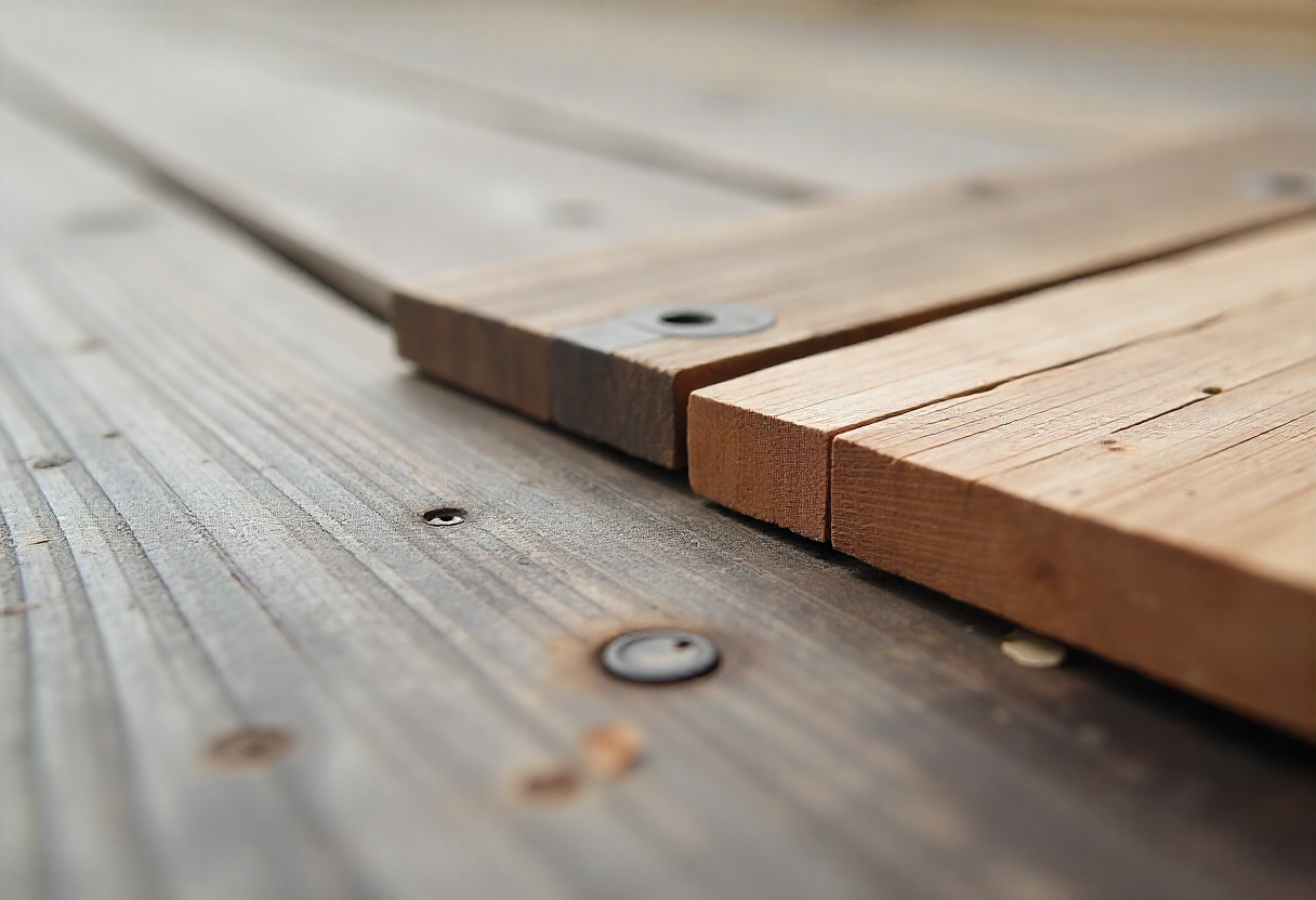 original weathered timber deck boards and new extension timber perfectly matched in color and grain